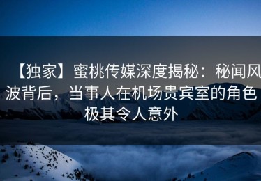 【独家】蜜桃传媒深度揭秘：秘闻风波背后，当事人在机场贵宾室的角色极其令人意外