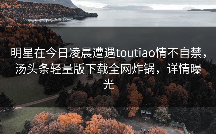 明星在今日凌晨遭遇toutiao情不自禁，汤头条轻量版下载全网炸锅，详情曝光