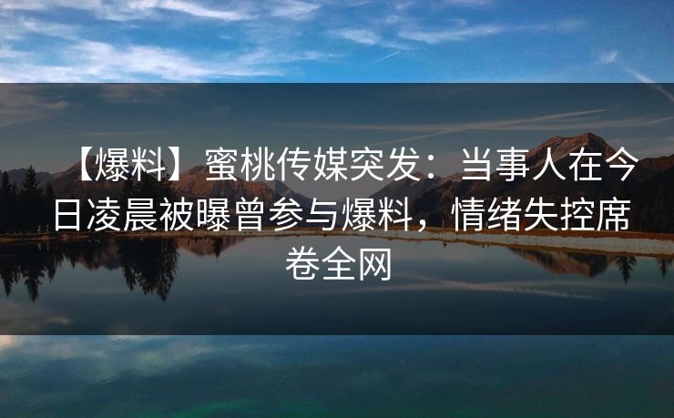 【爆料】蜜桃传媒突发：当事人在今日凌晨被曝曾参与爆料，情绪失控席卷全网