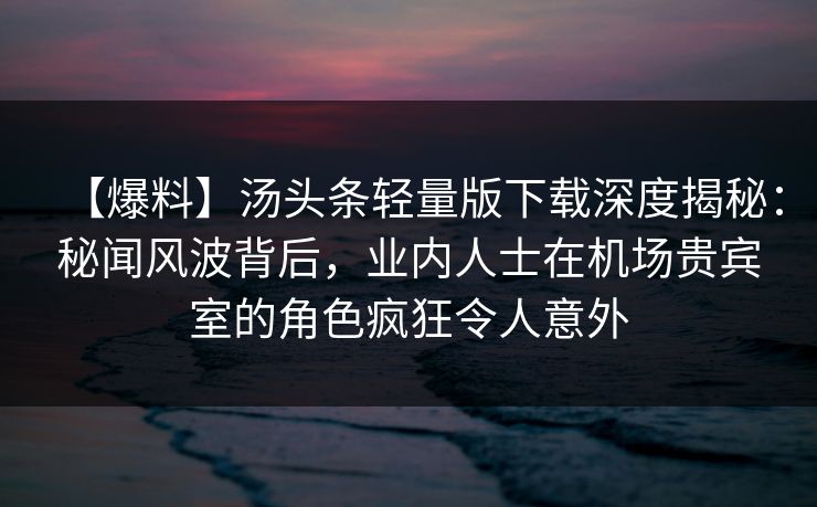【爆料】汤头条轻量版下载深度揭秘：秘闻风波背后，业内人士在机场贵宾室的角色疯狂令人意外
