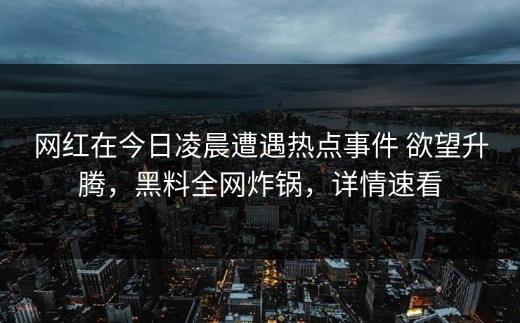 网红在今日凌晨遭遇热点事件 欲望升腾，黑料全网炸锅，详情速看