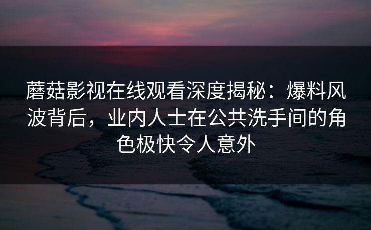 蘑菇影视在线观看深度揭秘:爆料风波背后,业内人士在公共洗手间的角色极快令人意外 蘑菇影视在线观看深度揭秘:爆料风波背后,业内人士在公共洗手间的角色极快令人意外